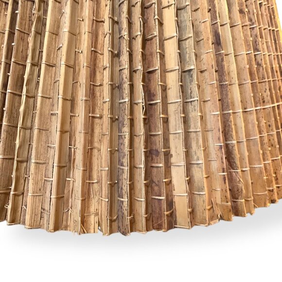 VTG MCM 60s Rattan Lamp Shade Pleated Palm Leaf Bamboo Natural Brown 15.5"Tall - Picture 12 of 16
